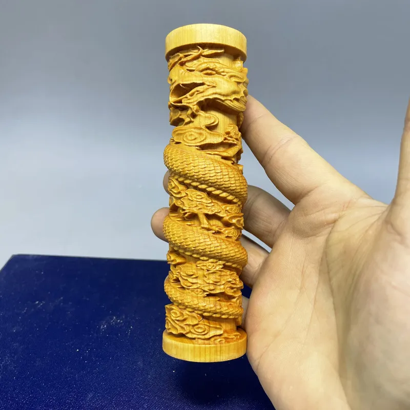 

Retro Traditional Chinese Dragon Handmade Carving Quality Wood Lifelike Lucky Blessing Handle Pieces Decorate Crafts