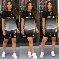 two piece set women tracksuit gradient print pullover short sleeve t shirt shorts suit matching sets sportswear clothes 2021 new