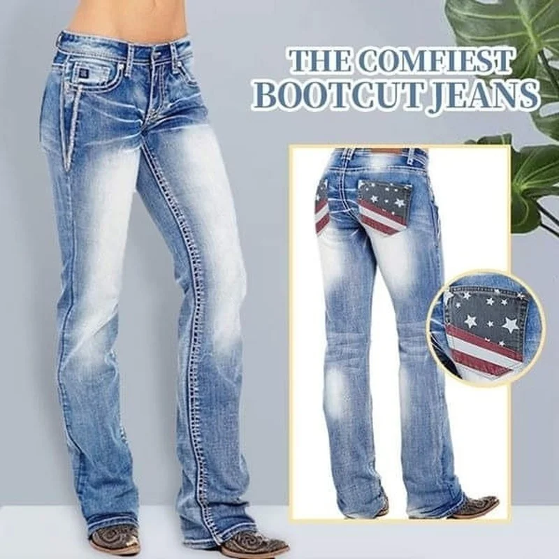 

2022 New Women's Fashion Casual Denim Pants American Flag Slim Large Denim Pants Pants Plus 4XL