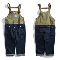 contrast stitch bib overalls trousers men safari cargo work pants functional multiple pockets denim jumpsuit coveralls men jeans