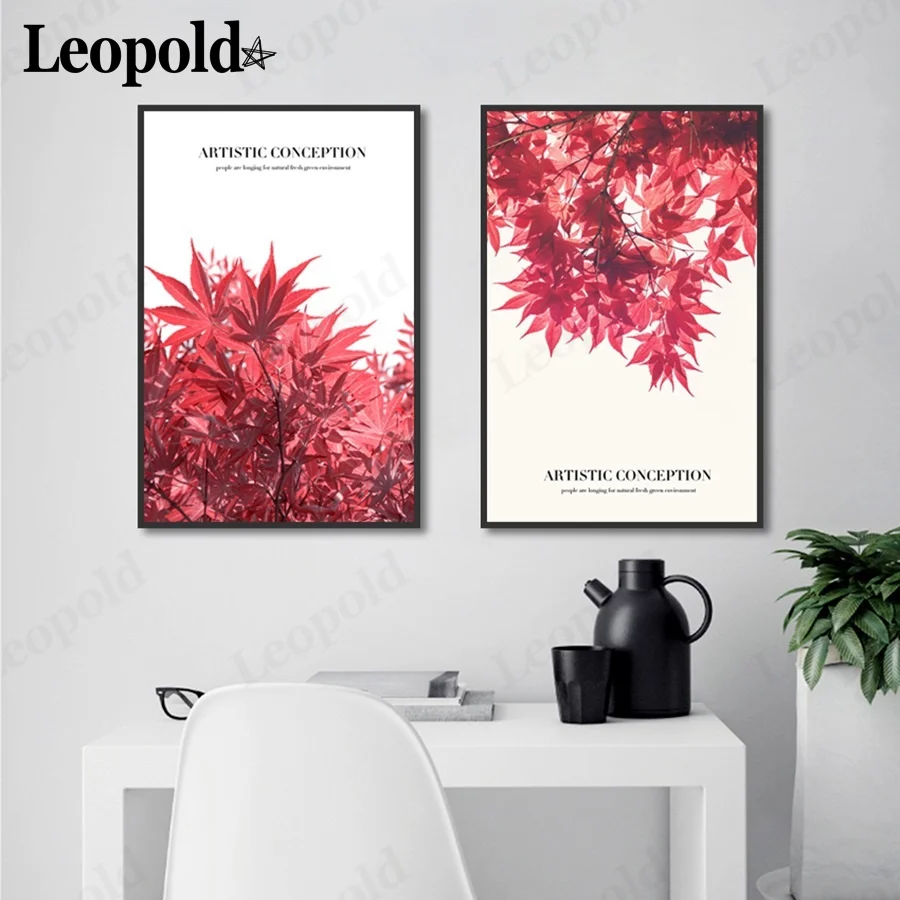 

Nordic Plant Canvas Poster Red Maple Leaf Painting Wall Art Modular Picture Modern Home Decoration Frameless