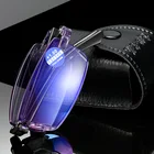 Портативный складные очки для чтения унисекс Ультра светильник ясный анти-синий светильник пресбиопические очки без оправы квадратной формы с Чехол