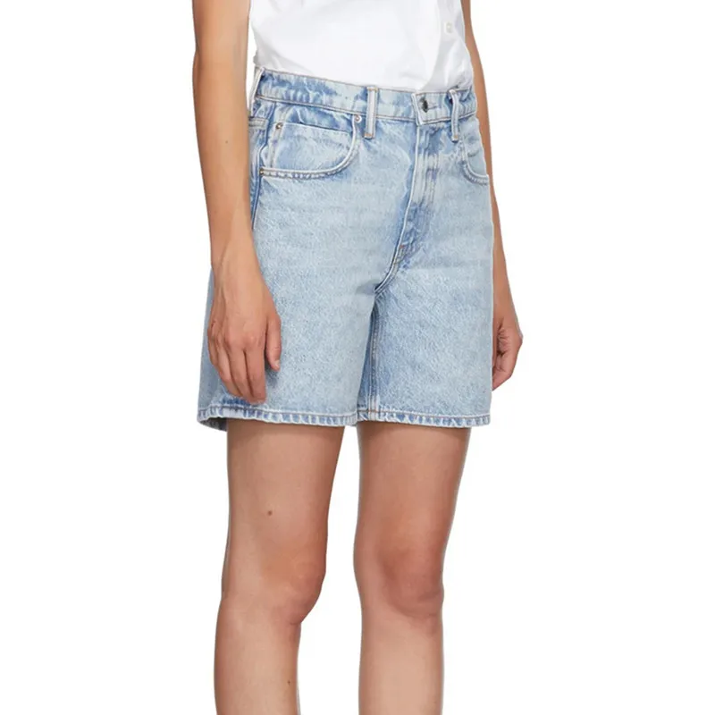 

Women High Waist Blue Denim Shorts Straight Loose Casual Jeans 2021 New Summer Female Short Jeans
