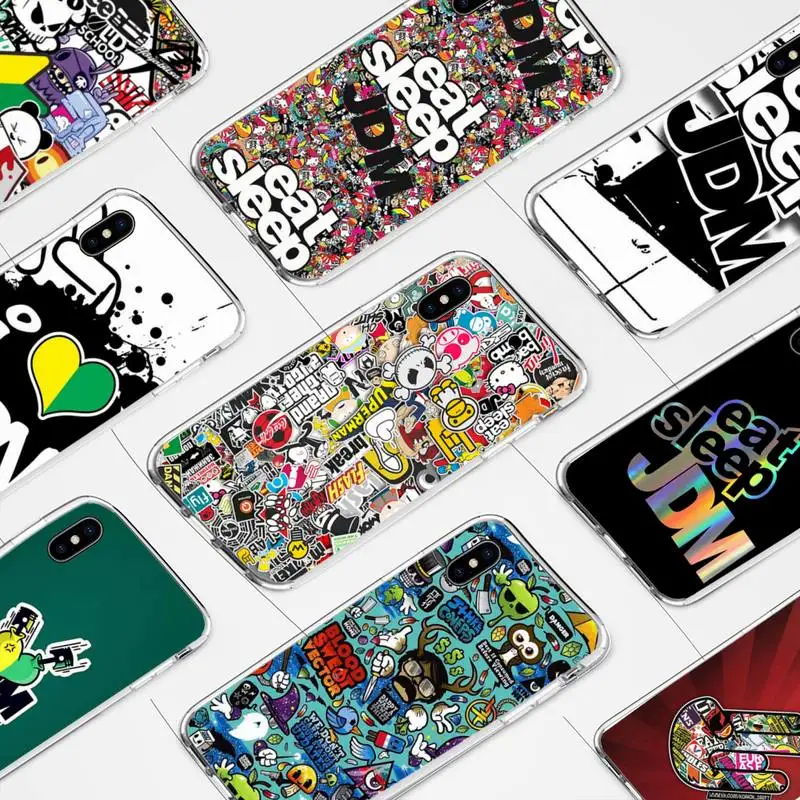 

Sticker Bomb Eat Sleep JDM Phone Case for iphone 6s 7 8plus xr xs max 11 12 13 pro max mini clear cover
