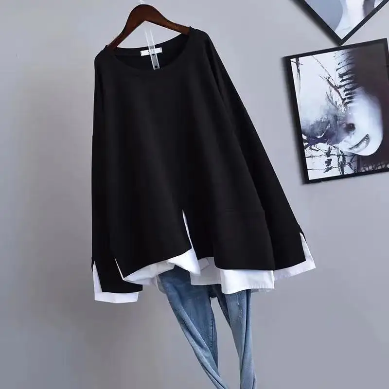 

New Fashion Big Large Plus Size Casual Autumn Clothes Tops Women Long Sleeve Hoodies For Teen Girls Lady Long Hole Hoody Sweater