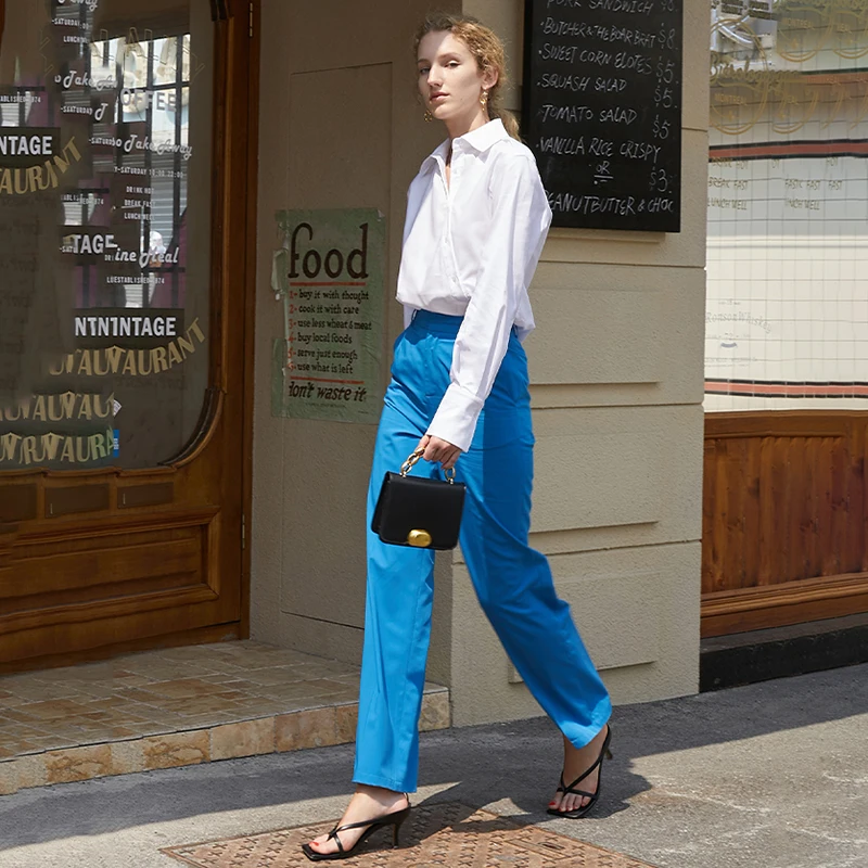 

[EAM] High Waist Blue Brief Long Casual Wide Leg Trousers New Loose Fit Pants Women Fashion Tide Spring Autumn 2021 1DD8060