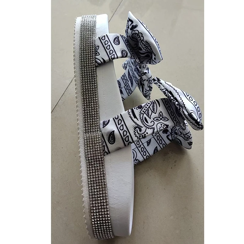 

Summer Lovely Bowknot Women Bling Diamond Platform Sandals Bandana Shoes Outdoor Travel Beach Shoe Slippers Ladies Casual Slides
