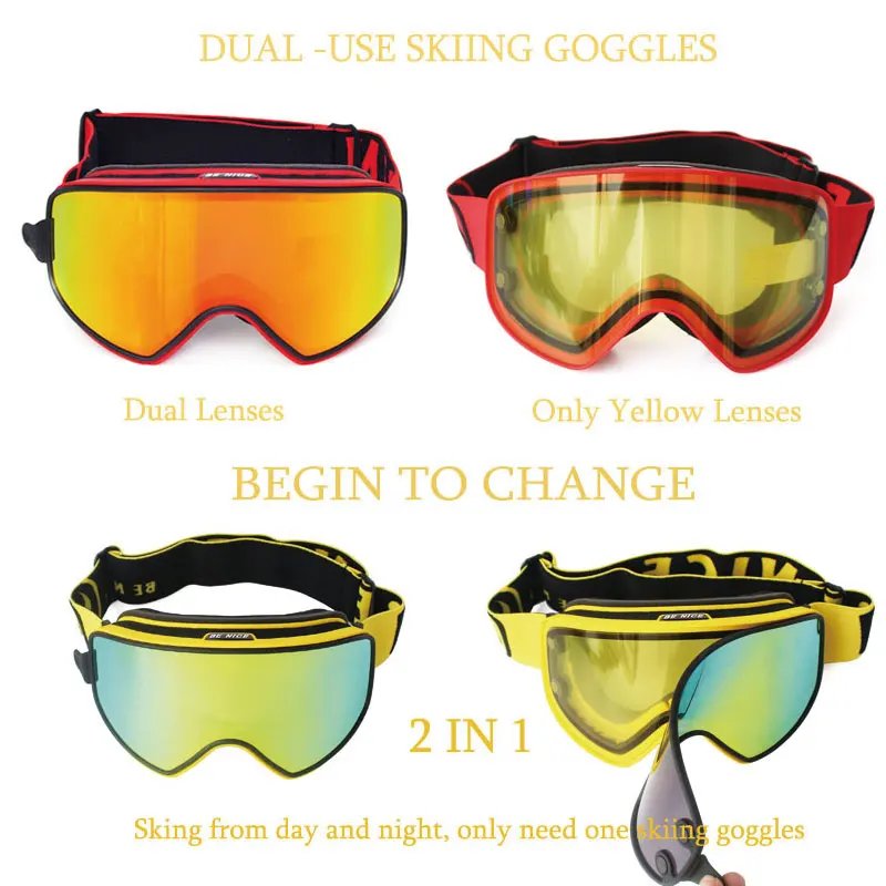 2019 лыжные очки 2 в 1 с магнитными линзами двойного назначения для ночного катания