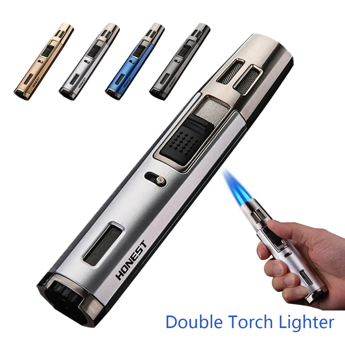 

Metal lighters portable windproof gas lighter creative kitchen lighter butane torch lighter double cross flame Kitchen accessori