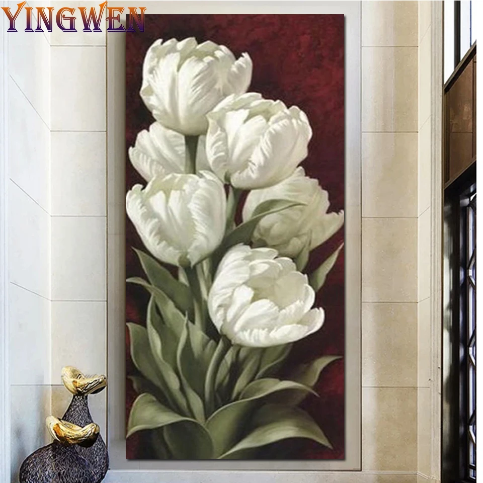 

White Tulips Diamond Embroidery 5D Diamond Painting Flower Home Decoration Cross Stitch Kits Diamond Mosaic Rhinestone Painting