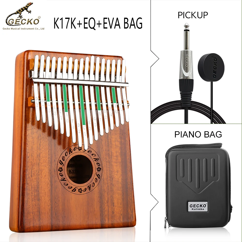 Gecko Kalimba Thumb Piano 17 Keys Solid Acacia Body Musical Instrument With EVA Bag Pickup Learning Book Tune Hammer enlarge