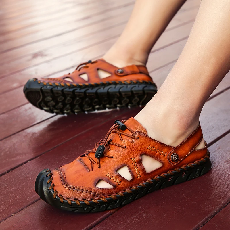 Casual Men Soft Sandals Comfortable Summer genuine Leather Roman breathable Outdoor Beach men | Обувь