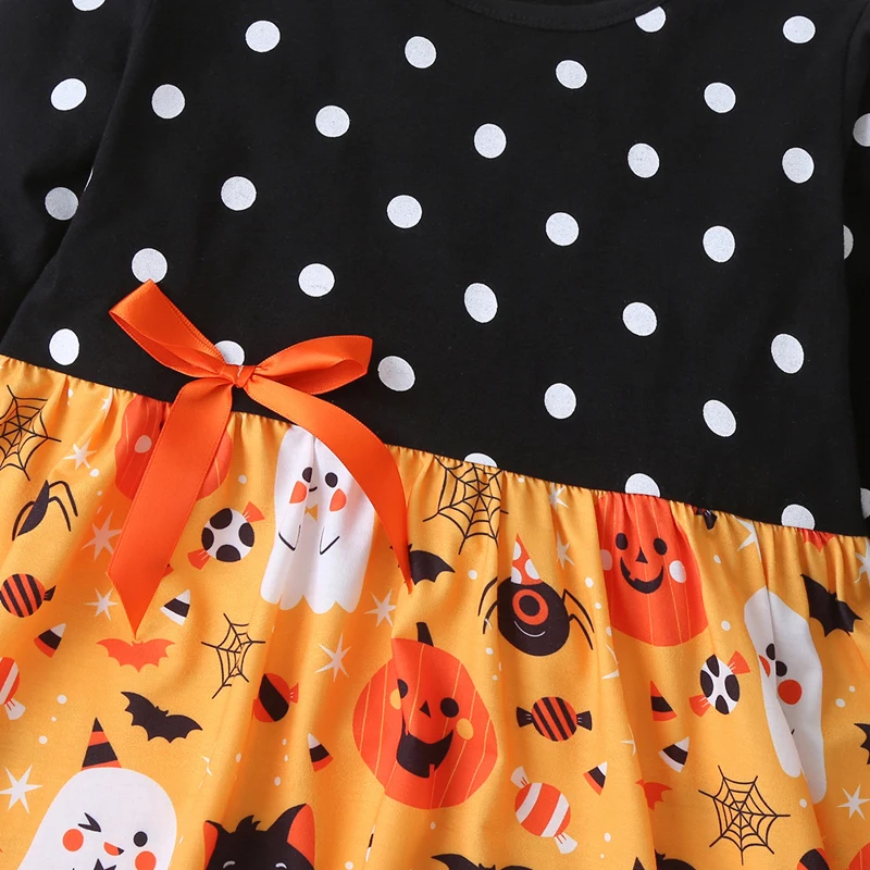 

Flofallzique 2020 Long Sleeve Round Neck Waist Bow Decoration Toddler Baby Girl Dress For Casual Halloween Celebration