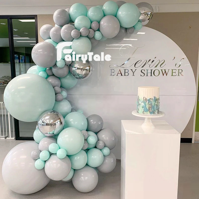 Macaron Tiffany Blue Grey воздушные шары гирлянды арочный комплект 105 шт Серебряные 4D для