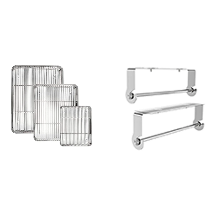 

3 Pcs Baking Sheet with Wire Rack Set Cookie Sheet Pan & 3 Pcs Adhesive Paper Towel Holder Under Cabinet
