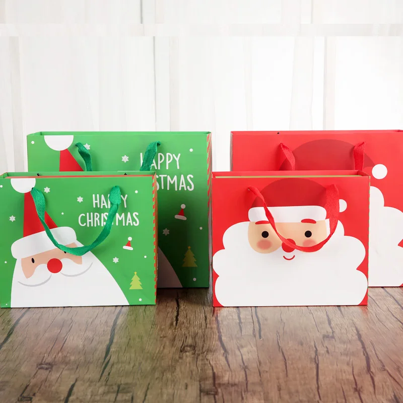 6pcs Red-6pcs Green 12 шт Счастливого Рождества подарочная сумочка с бантом Рождество канун Санта Клаус красный зеленый сладкий упаковка бумажные сумки набор милый мешочек для печенья, конфет - Цвет: 6pcs Red-6pcs Green