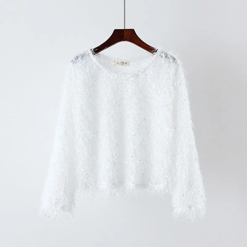 Блузка женская с кисточками Свободный Топ круглым вырезом пушистая блестящая