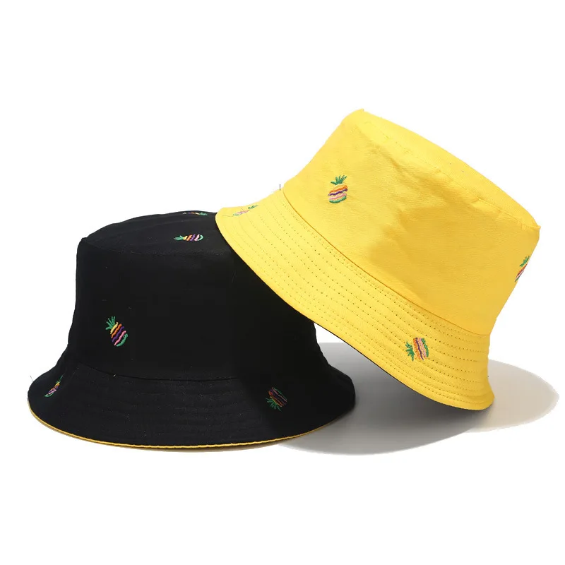 

Fruit Pineapple Print Cotton Bucket Hat Fisherman Hat Outdoor Travel Hat Sun Cap Hats for Men and Women 136