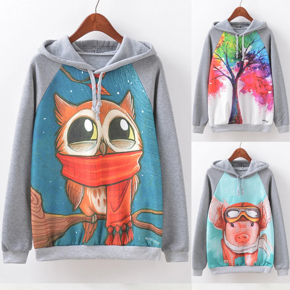 Женская толстовка с капюшоном Artguy длинным рукавом и принтом в виде совы кота