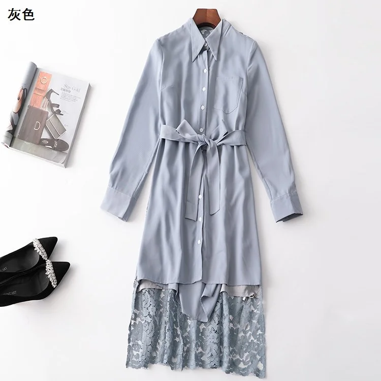 

Женское однобортное платье Mingwei, Осеннее удлиненное платье с длинным рукавом и отложным воротником, 123725