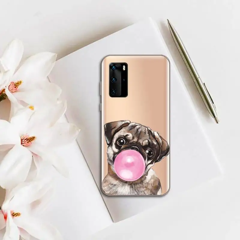 

Frenchies Pretty puppy Pug Bulldog Phone Case Transparent for huawei honor P 40 30 20 lite Pro 10 i 8 9 x p smart 2019