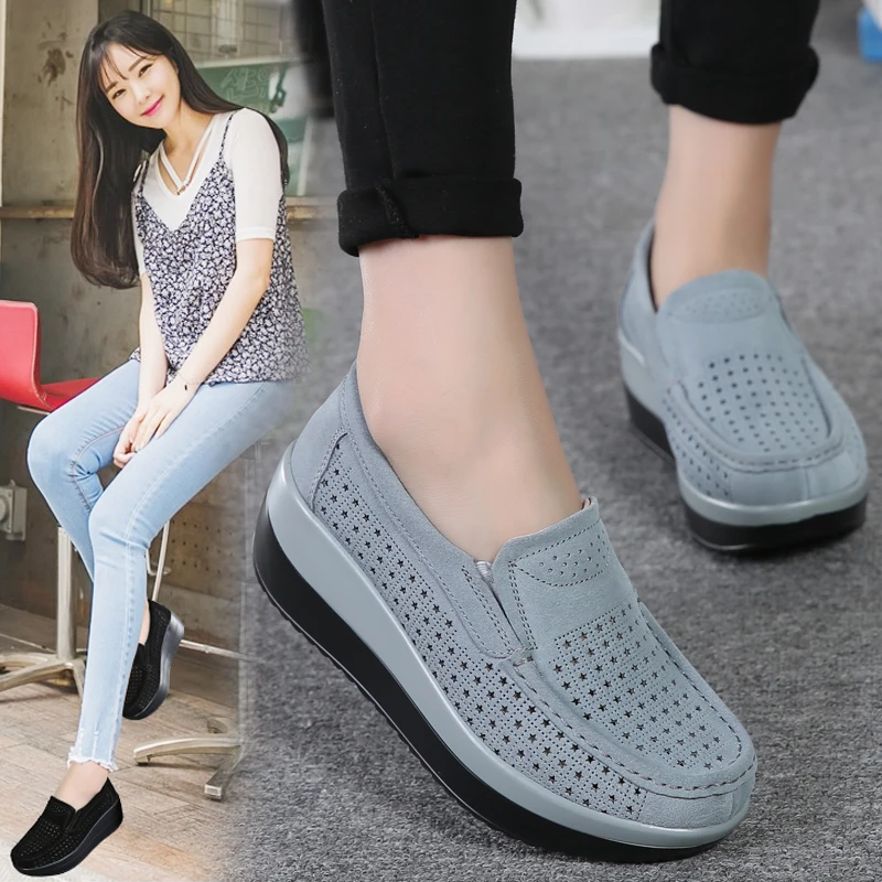 

2020 Spring Women Shoes Platform Flats Sneakers Women Suede Leather Women Casual Shoes Slip On Flats Heels Creepers Moccasins