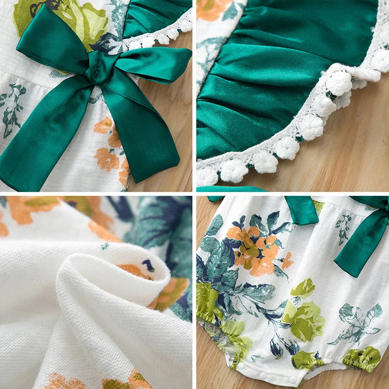 

Summer Newborn Baby Bodysuit Clothes Fashion Print Bow Decoration Cotton Romper Cotton One-piece Romper