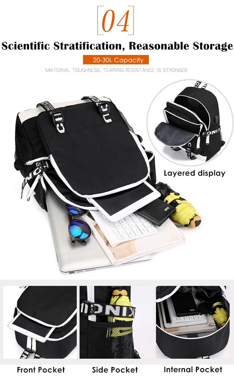 Naruto Backpack for Boys Girls School Bag with Usb Charging Printing Sharingan Logo Student Laptop Travel Backpack for Men