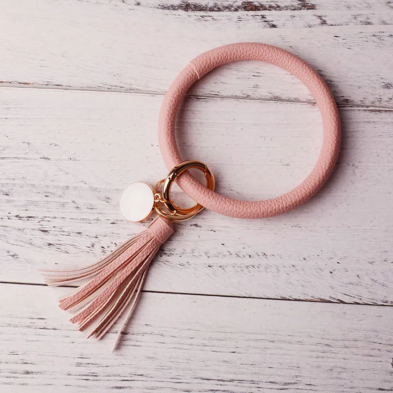 Pink Новинка, брелок из искусственной кожи, Круглый, на заказ, милый, того же цвета, кисточка, браслет, брелок, опт, для женщин и девушек, 11 цветов - Цвет: Pink
