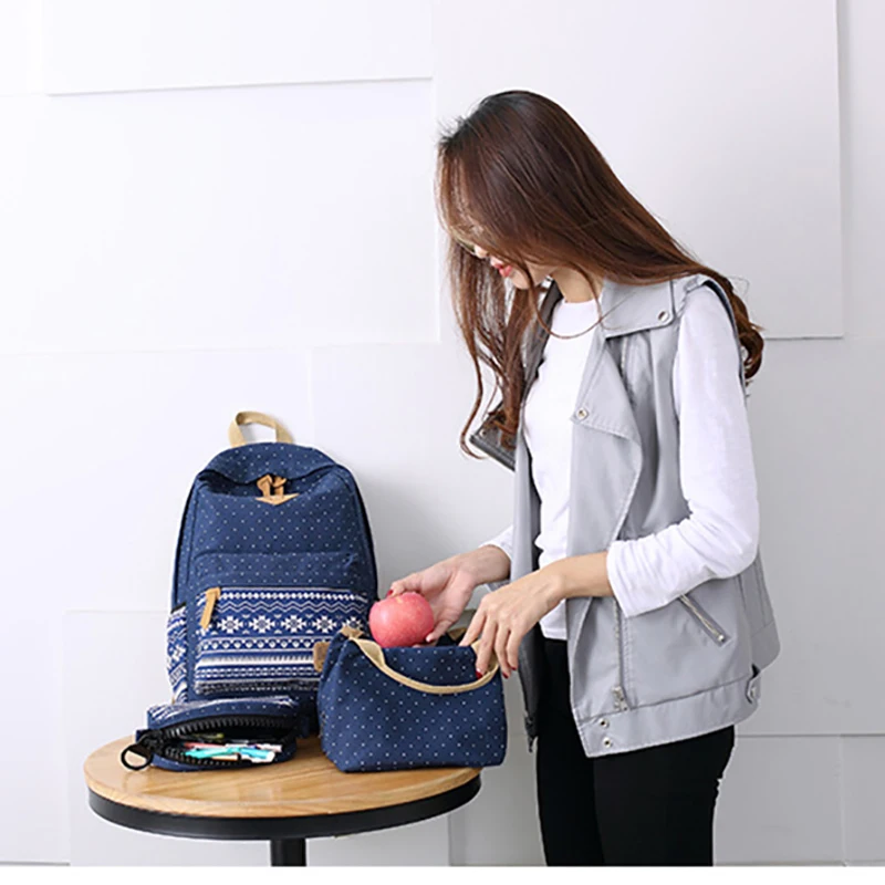 

3Pcs/set Casual Girls Backpack Canvas Book Bags School Lunch Bags Pencil Case for Teenage Girls Composite bag