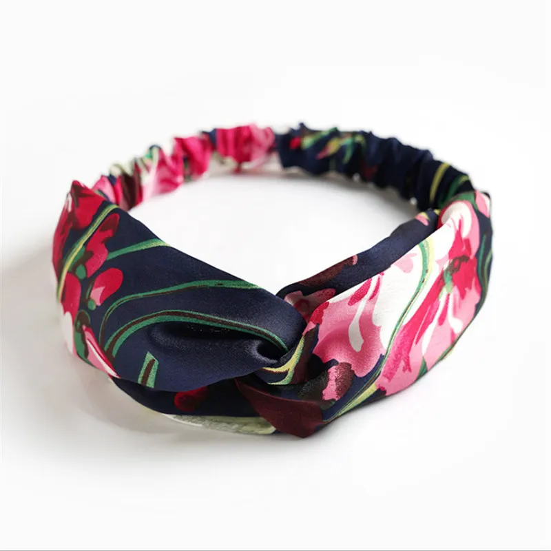 

2021 New Fashion Chiffon Women Headband Flower Print Girl Hair Accessories Hair Band
