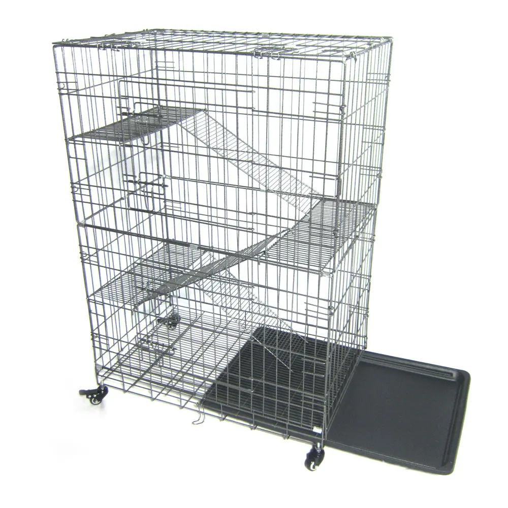 

Large Folding Collapsible Pet Cat Wire Cage Indoor Outdoor Playpen Vacation Size L Silver With tray(78 x 49 x 110)cm (L x W x H)