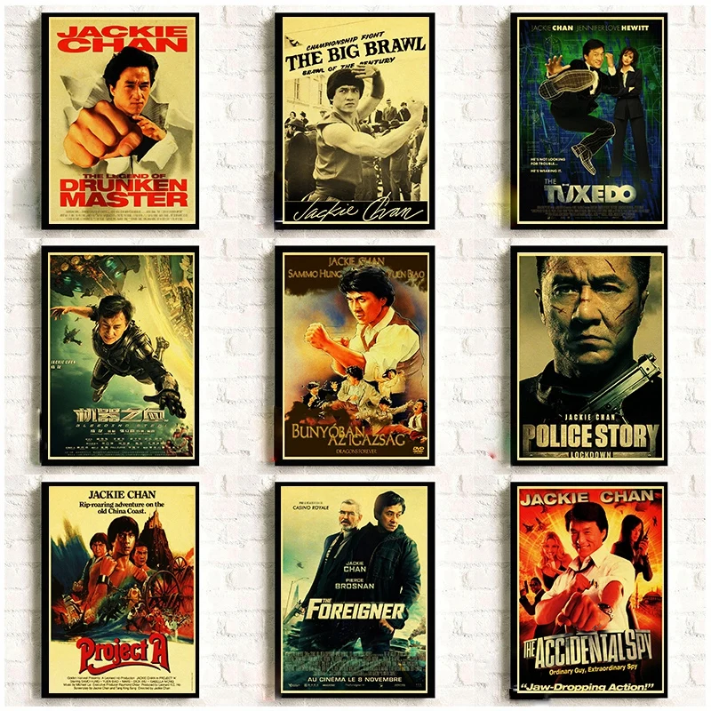

Canvas Painting Famous Actor Jackie Chan Movie Retro Poster and Print Home Decor Vintage Wall Art for Home Living Room Bar Decor