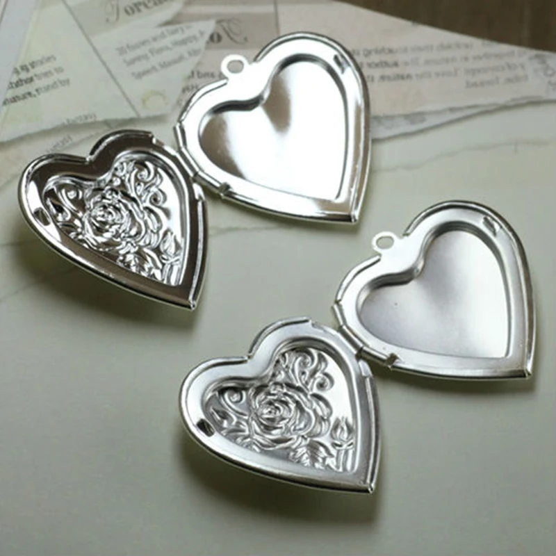 4pcs Wholesale Platinum 33mm Rose-Pattern Vintage Photo Frame Charm&Pendant Photo Locket Frame DIY Necklace Jewelry Making