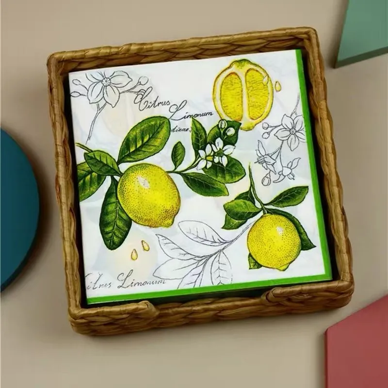 

10pcs 33*33cm Lemon Fruit theme paper napkins serviettes decoupage decorated for wedding party virgin wood tissues