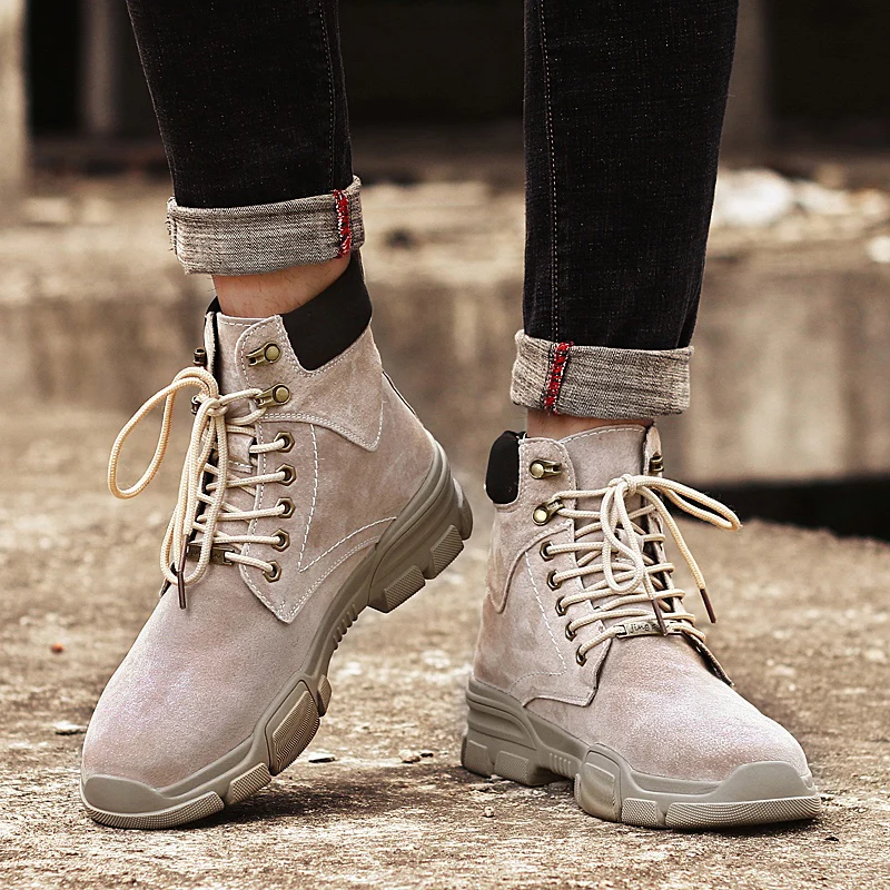 

HKIMDL Martin boots men's winter warm plus velvet British style tooling boots high-top men's shoes Fashion Men Boots