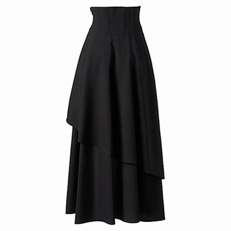Women's Long Skirt Punk Rock Retro Clothing Gypsy Solid Colors Black Female Irregular Lace-Up New | Женская одежда
