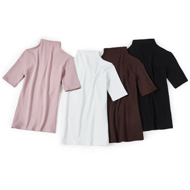 Водолазка женские футболки 2021 Лето Новые однотонные тонкие сексуальные с