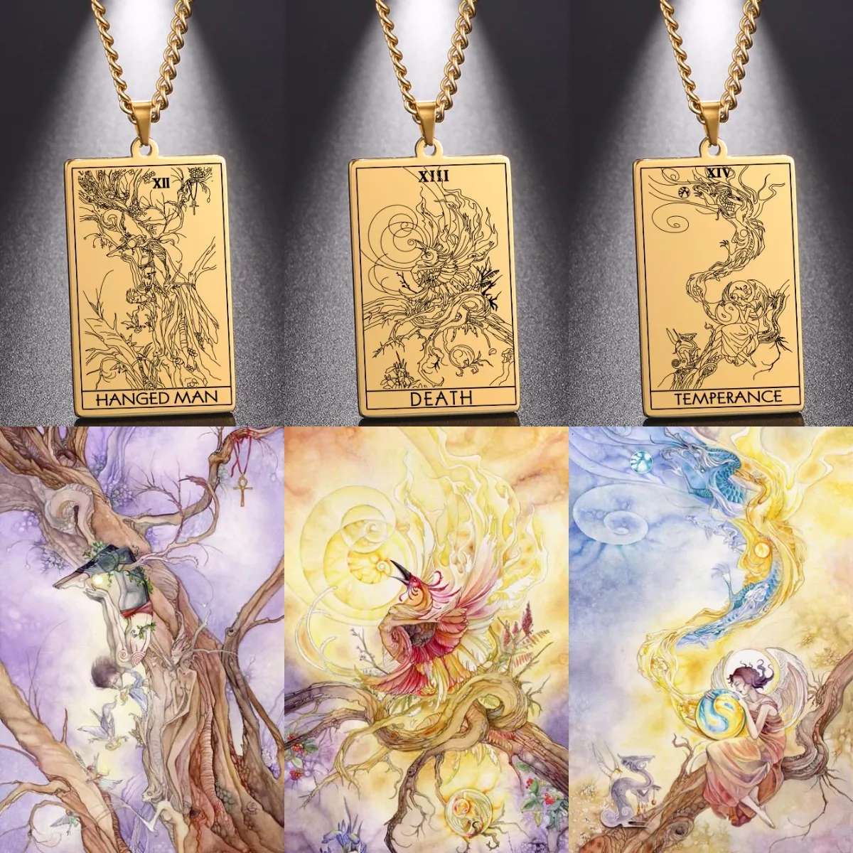 22 старших Аркана Таро карты Дека кулон ожерелье в винтажном стиле Из нержавеющей