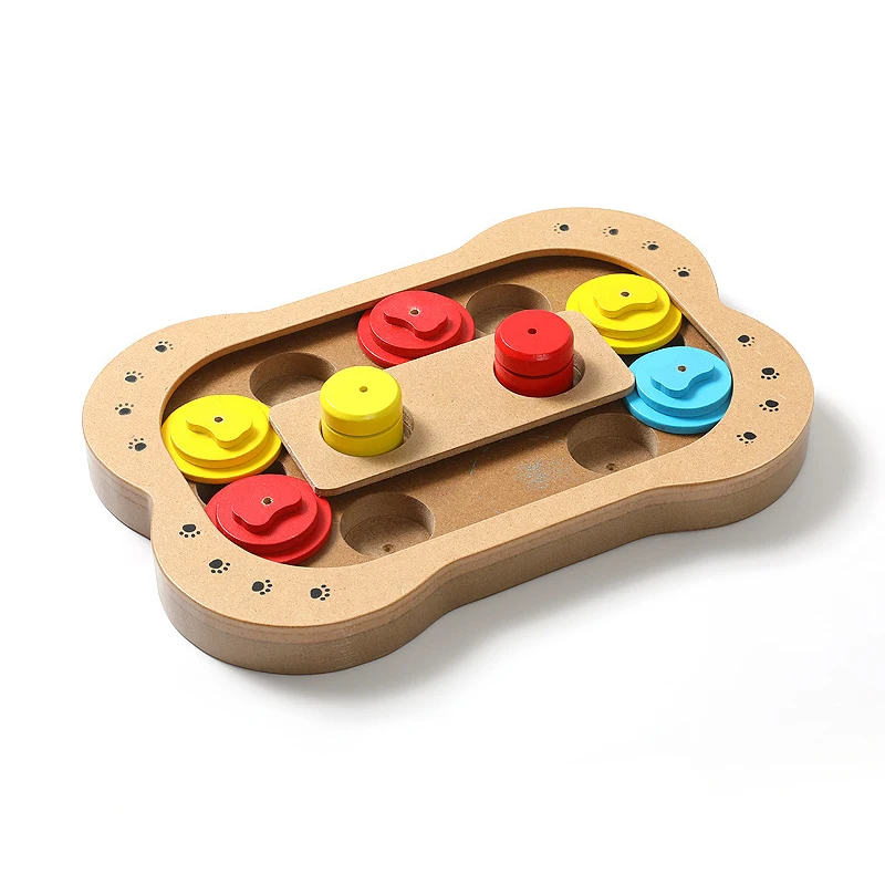 

Wooden Bone Type Cat Puzzle Eating Food Toys Pet Slow Feeder Turntable Interactive Slowly Eating NonSlip Bowl Dog Toys