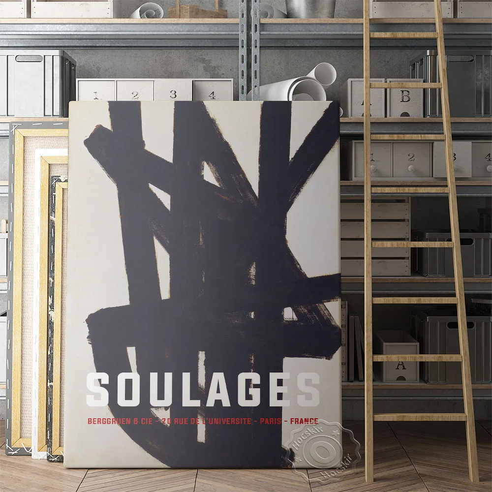 

Pierre Soulages Exhibition Poster, France Soulages Black Amorphous Painting, Abstract Minimalism Wall Picture, Vintage Wall Art