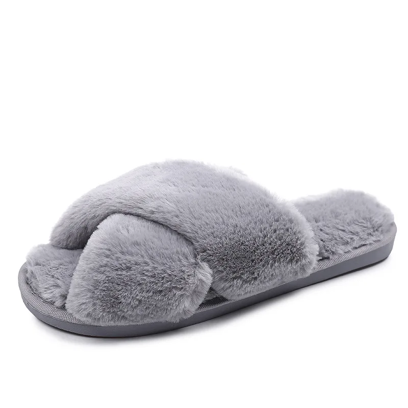 

Winter Women House Slippers Faux Fur Fashion Warm Shoes Woman Slip on Flats Female Slides Black Pink cozy home furry slippers