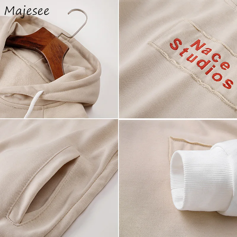 

Hoodies Men Harajuku Hole Letter Printed Hooded Trendy Loose Simple All-match Korean Style Sweatshirts Mens Soft Clothing Chic