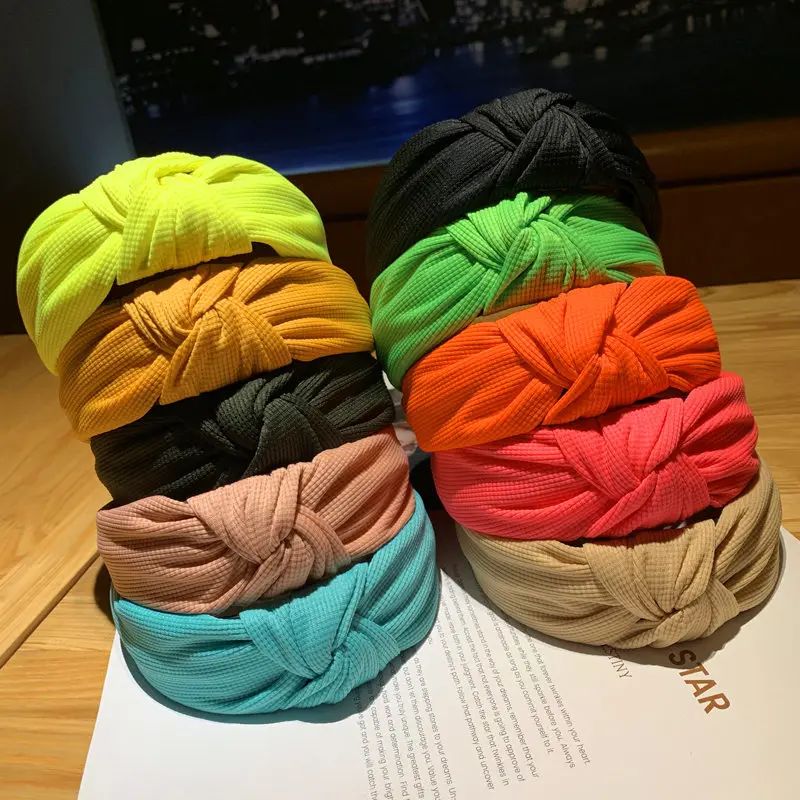 

Knot Hairband for Women Solid Color Headband Handmade Big Wide-Brimmed Head Hoop Girls Cloth Twist Headband Black Yellow Elegant