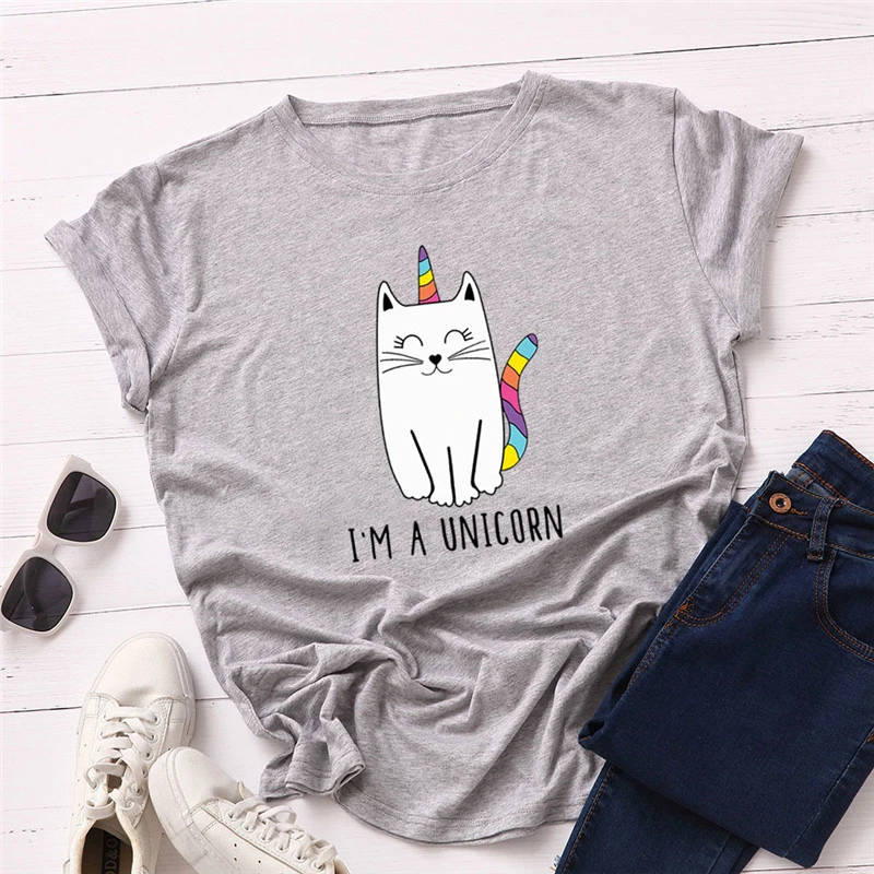 Женская футболка с коротким рукавом летняя хлопковая Футболка единорогом