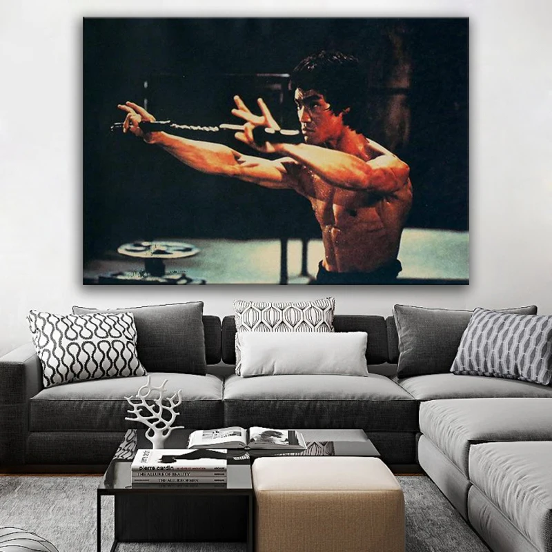 

Chinese Kung Fu star Bruce Lee retro poster canvas paper wall stickers column cafe decoration painting room decoration