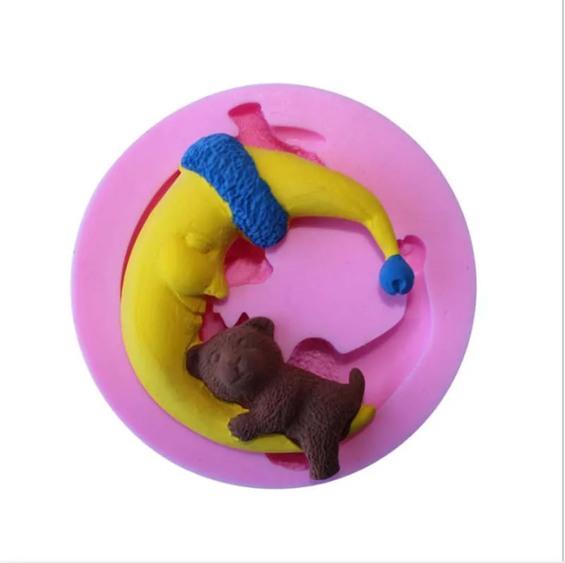 

Форма медведя и Луны из жидкого силикона, «сделай сам», украшение для шоколадного торта, форма для выпечки C092