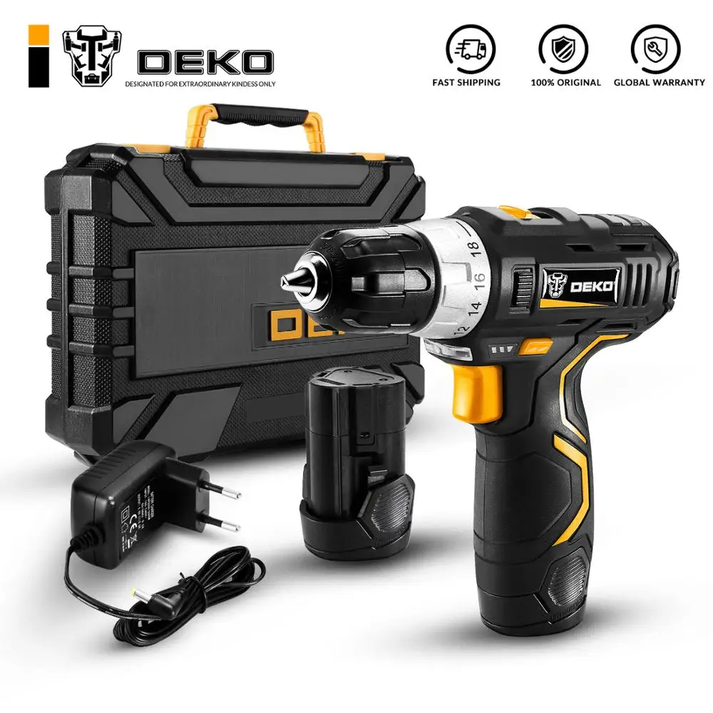 

DEKO GCD12DU3 12V SET5 Electric Screwdriver Cordless Drill Mini Wireless Power Driver DC Lithium-Ion Battery 3/8-Inch 2-Speed
