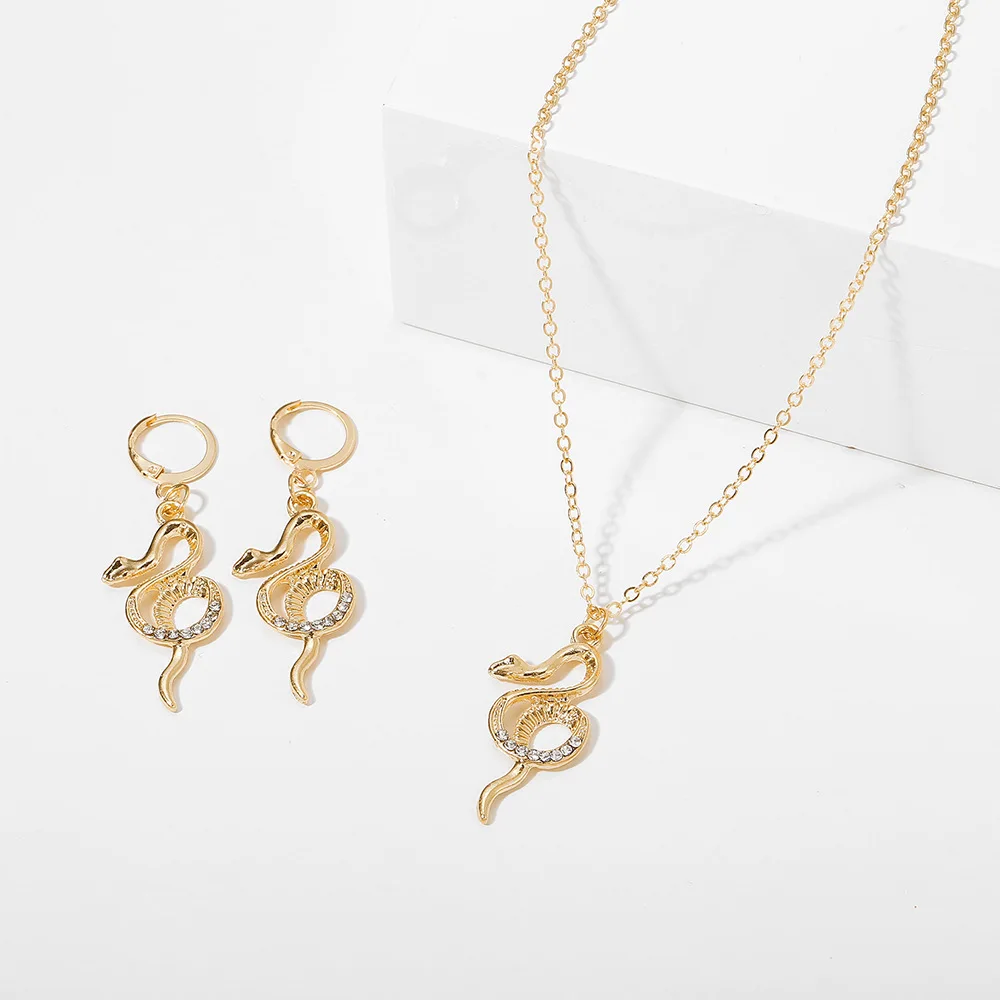 Комплект из 2 предметов змея со стразами ожерелье комплект Золотая женская мода