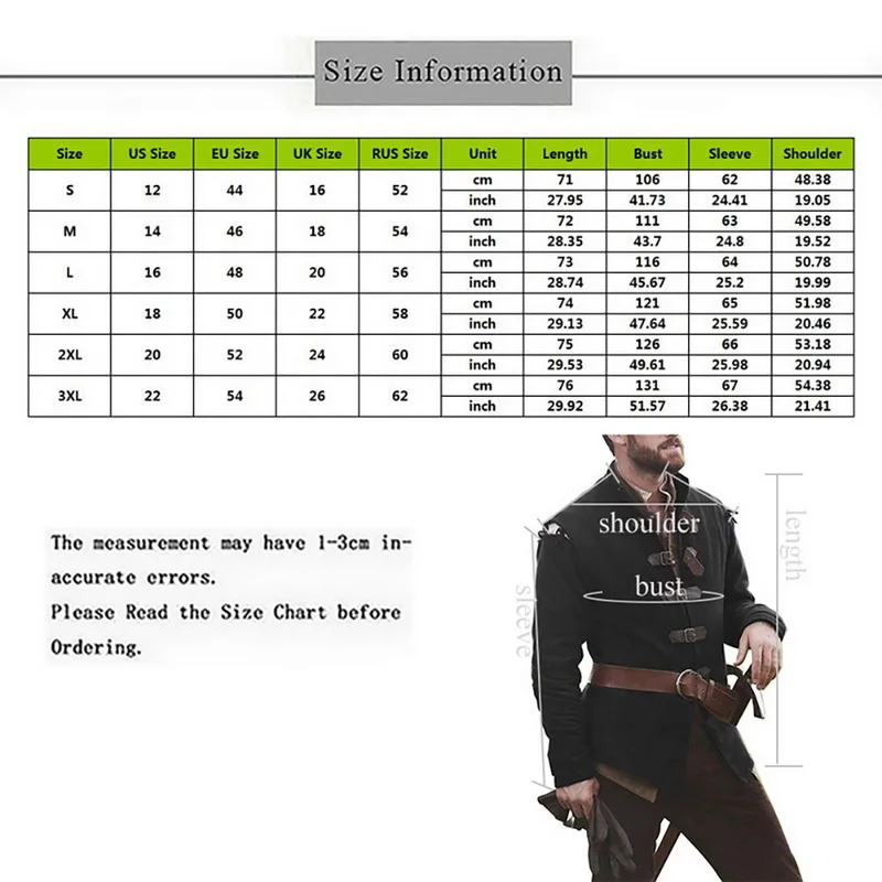 

Medieval Classic Officer Leather Buckle Leather Trench Coat Costume Solid Color Collar Men Long Sleeve Top winter Jacket Costume